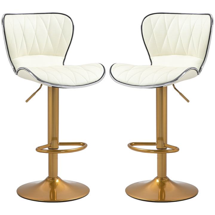 HOMCOM Counter Height Bar Stools Set of 2, Adjustable Height Bar Chairs with Swivel Seat, PU Leather Upholstery