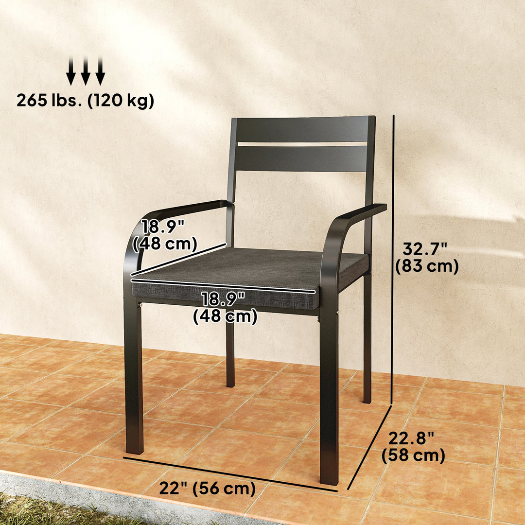 Outsunny 2 Piece Outdoor Dining Chairs with Aluminum Frame, Soft Cushion, for Deck, Garden, Balcony, Poolside, Grey