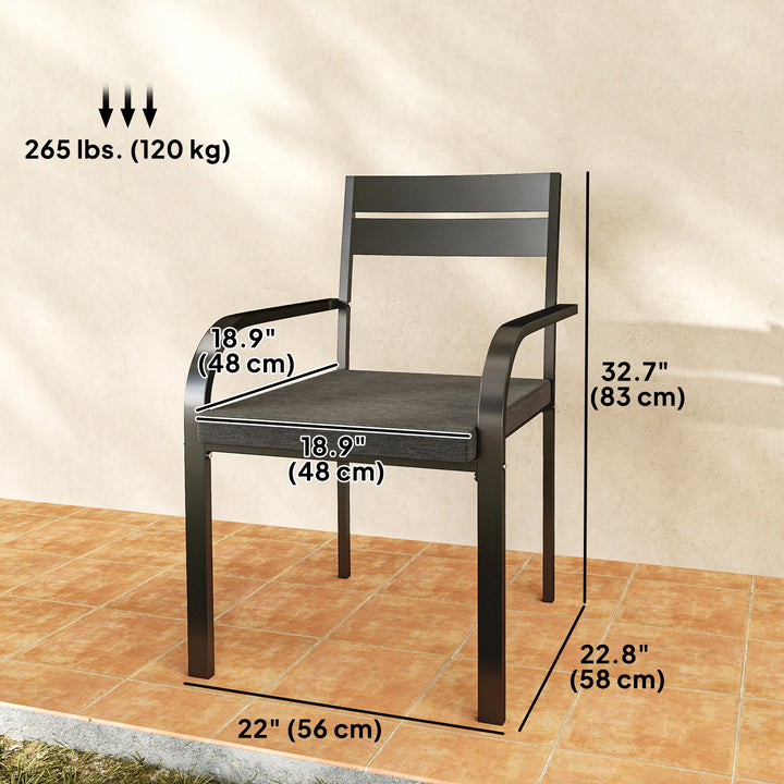 Outsunny 2 Piece Outdoor Dining Chairs with Aluminum Frame, Soft Cushion, for Deck, Garden, Balcony, Poolside, Grey