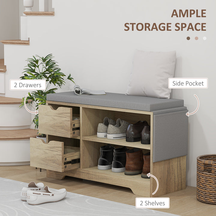 HOMCOM Upholstered Shoe Storage Bench w/ Seat, Entrance Bench w/ Drawer Open Shelves and Pocket for Hallway, White