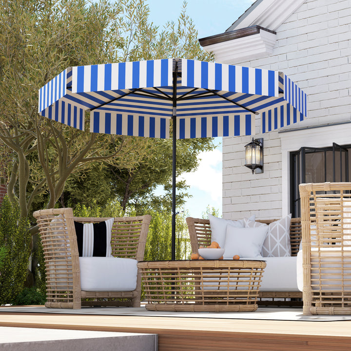 Outsunny 8.7FT Tilting Patio Umbrella with 8 Ribs, Crank Handle, Air Vent for Outdoor, Garden and Pool, Navy Blue