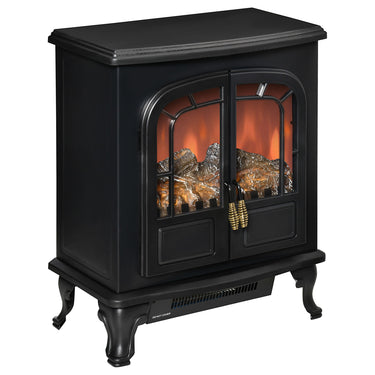 HOMCOM Electric Fireplace Stove Heater with LED Fire Flame Effect, Double Door, Freestanding & Portable with Overheat Protection, 750W/1500W, Black