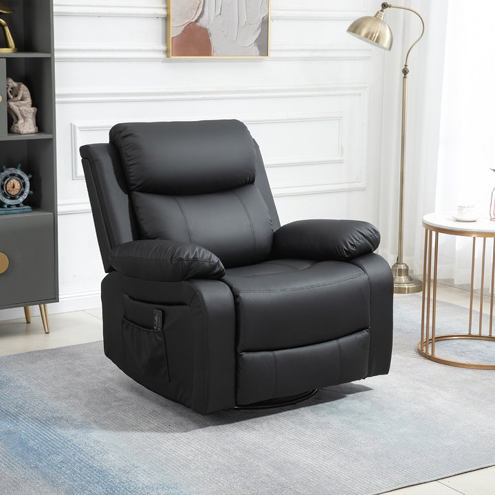 HOMCOM PU Leather Reclining Chair with Vibration Massage Recliner, Swivel Base, Rocking Function, Remote Control, Black