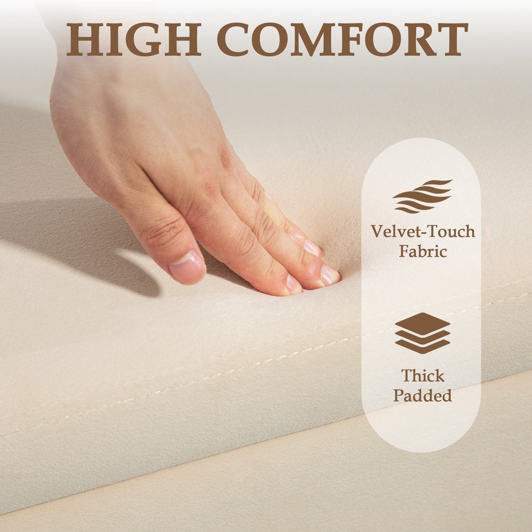 HOMCOM Storage Ottoman Bench, Flip-Top Bedroom Bench, 18.5 Gallons, Modern Velvet Storage Chest with Metal Legs, Beige