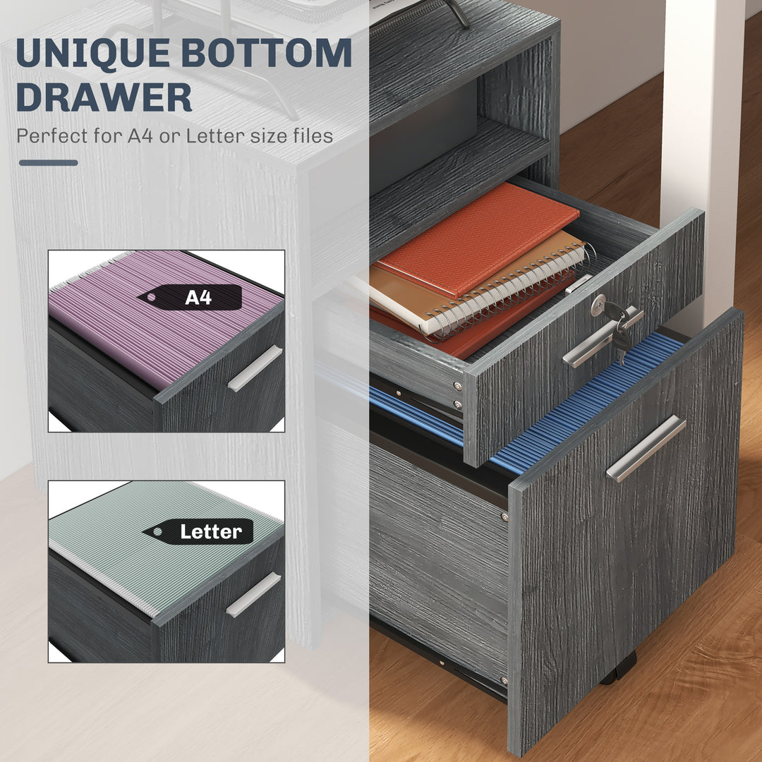 Vinsetto 2 Drawer Filing Cabinet with Lock, Vertical File Cabinet with Wheels, Mobile Office Cabinet for A4, Letter Size, White