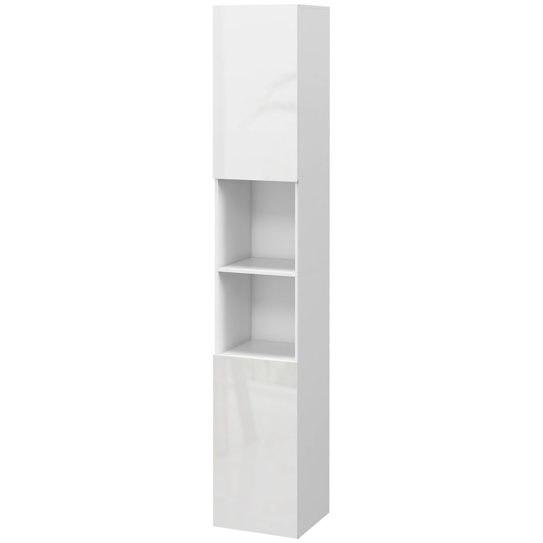 kleankin Tall Bathroom Cabinet, High Gloss Storage Cabinet with Doors and Adjustable Shelves, 11.8" x 11.8" x 71.5", White