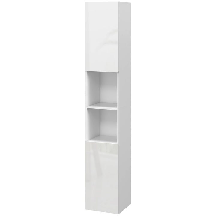 kleankin Tall Bathroom Cabinet, High Gloss Storage Cabinet with Doors and Adjustable Shelves, 11.8" x 11.8" x 71.5", White
