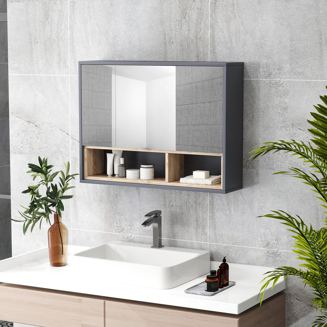 HOMCOM Wall Mounted Bathroom Medicine Cabinet with Mirror and Shelves, Grey
