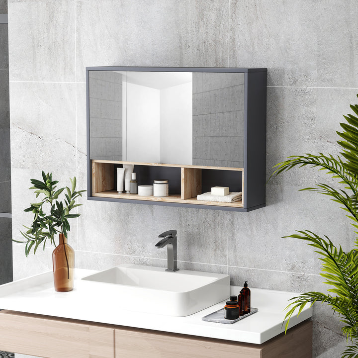 HOMCOM Wall Mounted Bathroom Medicine Cabinet with Mirror and Shelves, Grey