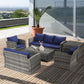 Outsunny 6 Pieces Wicker Patio Furniture Set with Cushions, 7-Seater Rattan Patio Sofa Set with Storage Table, Navy Blue