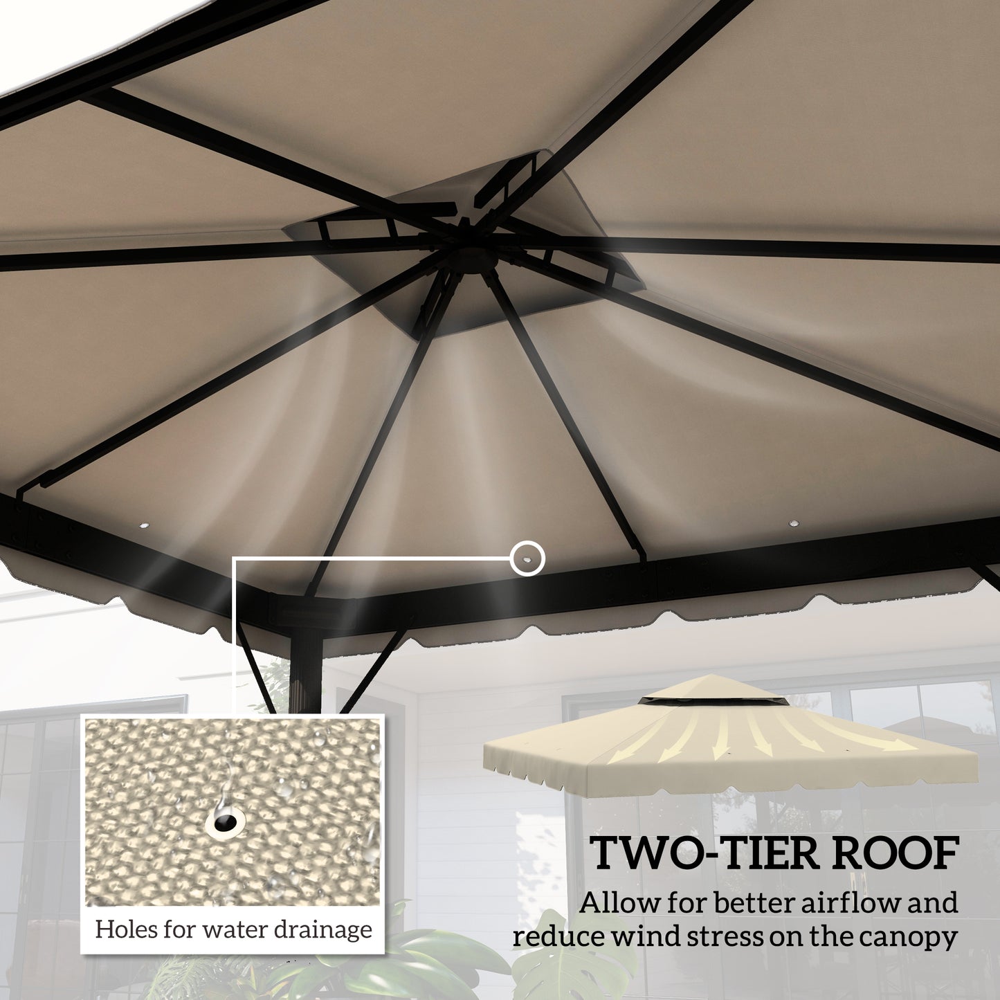 Outsunny 10' x 10' Gazebo Replacement Canopy, Gazebo Top Cover with Double Vented Roof for Garden Patio Outdoor TOP ONLY, Beige