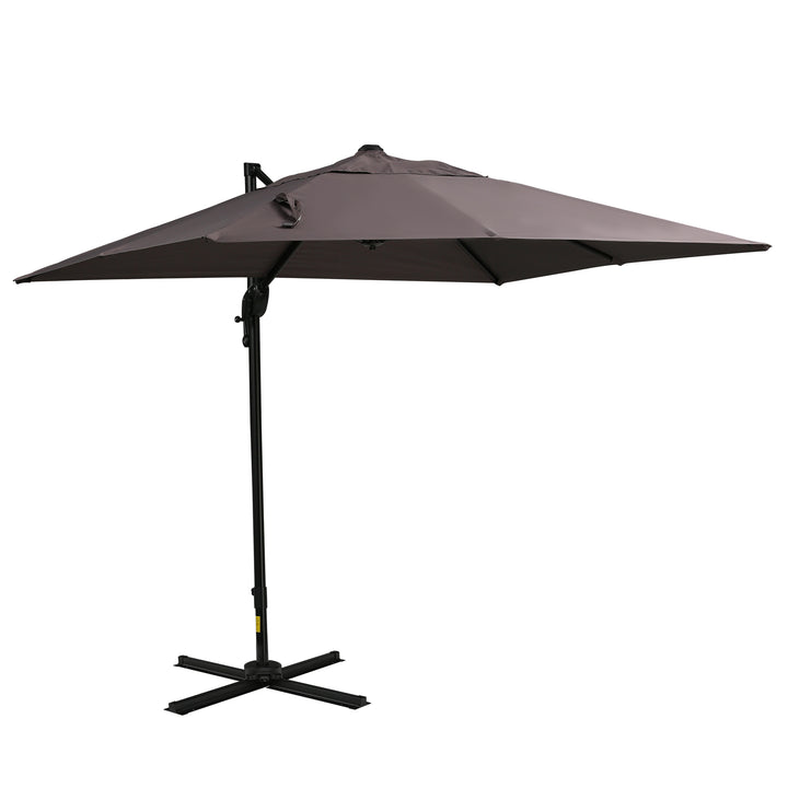 Outsunny 8'x8' Square Patio Hanging Offset Umbrella, Outdoor Cantilever Parasol w/ Cross Base, Cream White