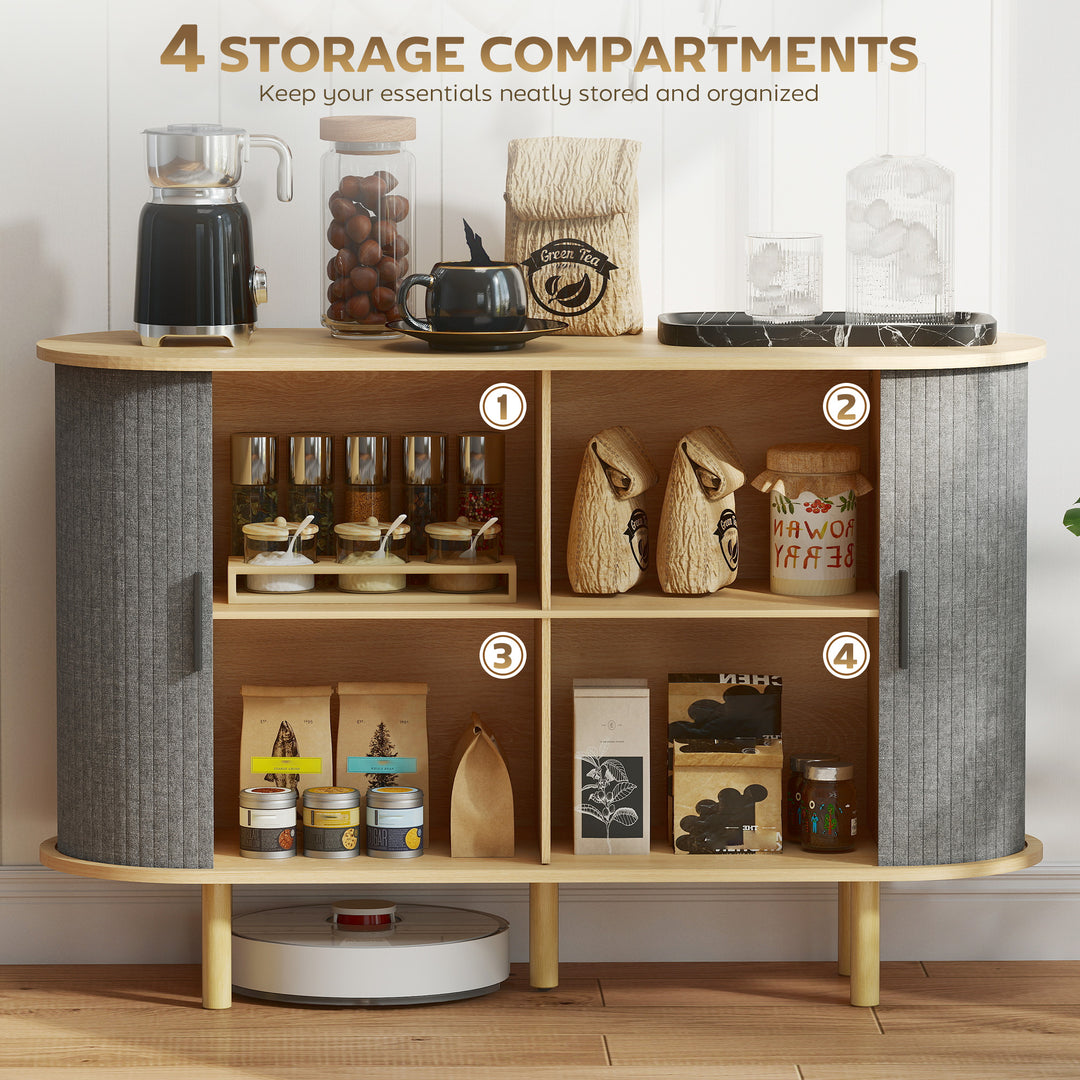 HOMCOM 47" Buffet Cabinet with Tambour Sliding Doors, Fluted Sideboard with Storage Shelves and Wooden Legs, Grey