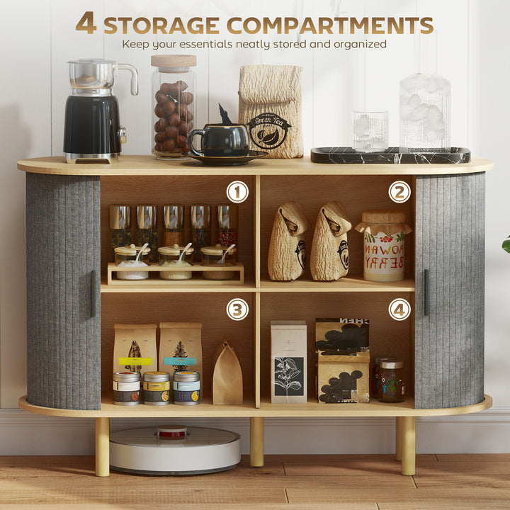 HOMCOM 47" Buffet Cabinet with Tambour Sliding Doors, Fluted Sideboard with Storage Shelves and Wooden Legs, Grey