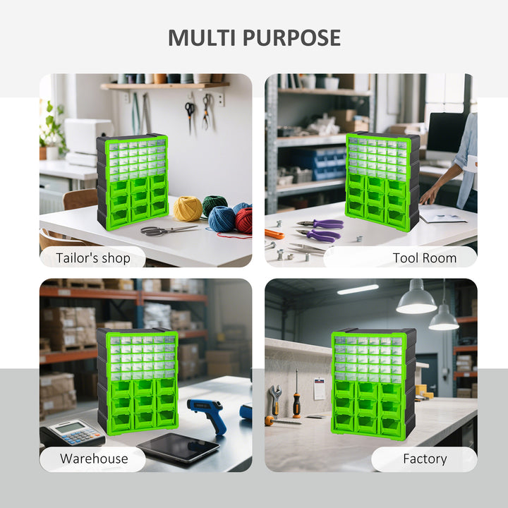 DURHAND Plastic 39 Drawer Parts Organiser Wall Mount Storage Cabinet for Small Nuts Bolts Tool Green
