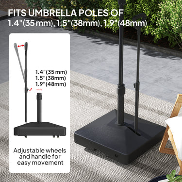 Outsunny Square Plastic Patio Umbrella Base with Adjustable Wheels, Handle, Outdoor Patio Umbrella Stand, Filled Up to 121lb with Stand, 99lb with Water for Garden Poolside, Black