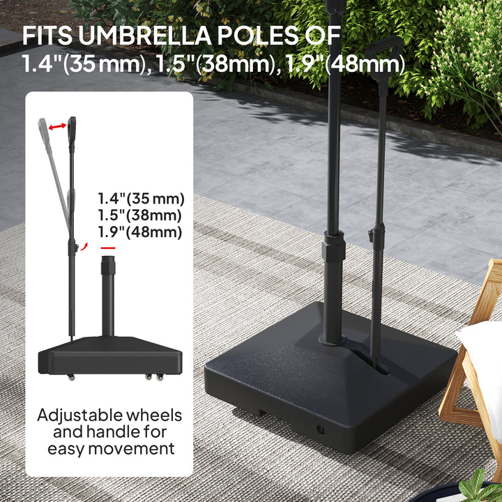 Outsunny Square Plastic Patio Umbrella Base with Adjustable Wheels, Handle, Outdoor Patio Umbrella Stand, Filled Up to 121lb with Stand, 99lb with Water for Garden Poolside, Black