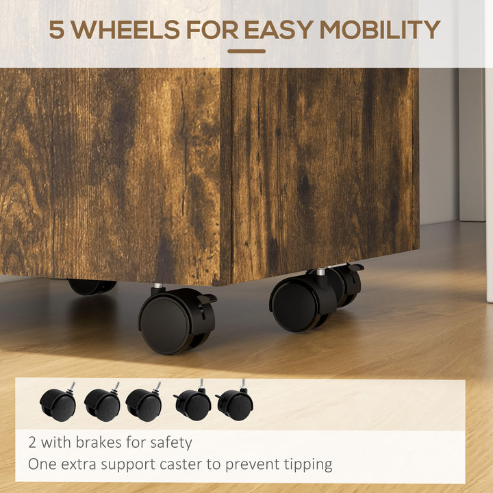 Vinsetto 2 Drawer Filing Cabinet with Lock, Vertical File Cabinet with Wheels, Mobile Office Cabinet for A4, Letter Size, White