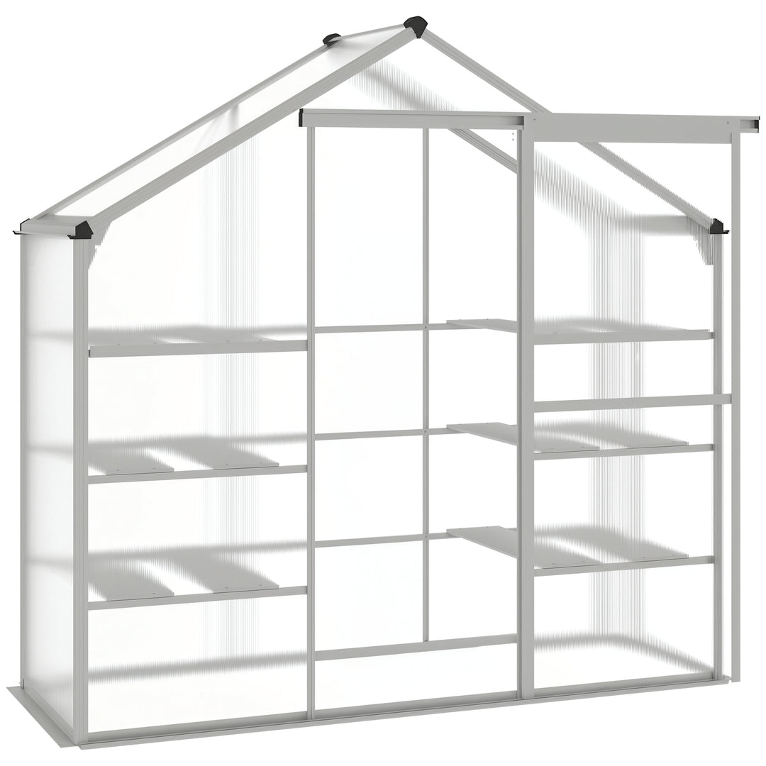Outsunny 6.3' x 2.3' x 6.1' Outdoor Polycarbonate Greenhouse with 3-Tier Shelves, Cold Frame Greenhouse with Sliding Door and Aluminum Frame