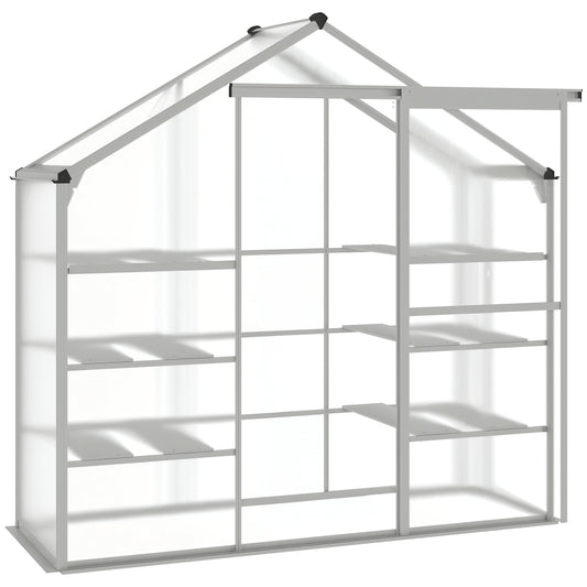Outsunny 6.3' x 2.3' x 6.1' Outdoor Walk-in Greenhouse with 3-Tier Shelves, Garden Polycarbonate Green House Plants Flower Cold Frame with Aluminum Frame