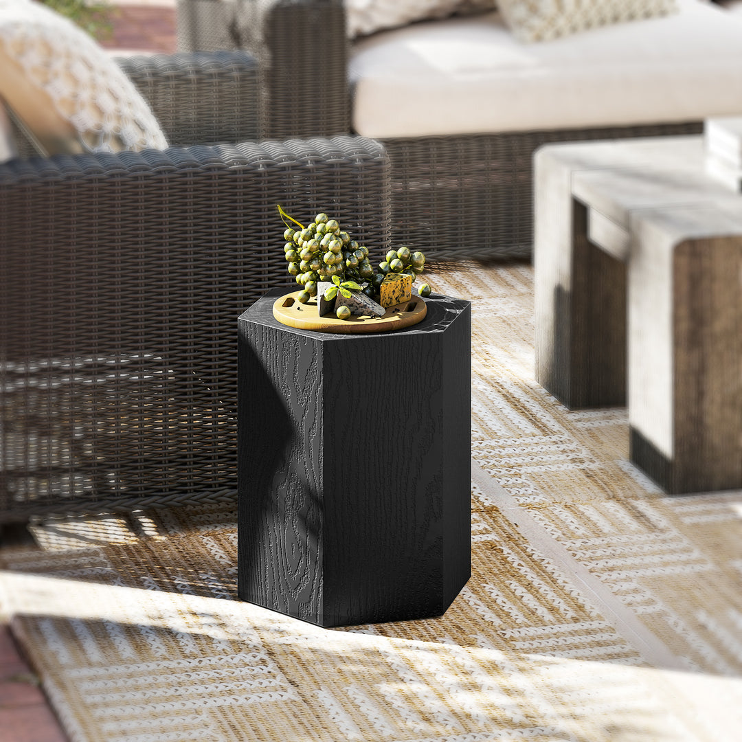 HOMCOM Hexagonal Side Table, Small End Table with 4 Adjustable Feet for Indoor, Outdoor, Black