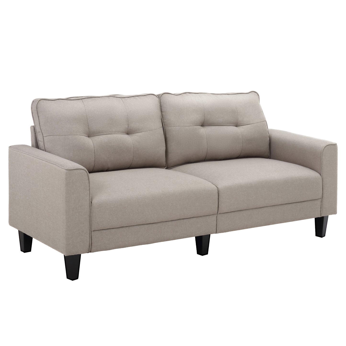 HOMCOM 3-Seater Sofa, Mid-Century Linen Couch with Upholstered Seat, Button-Tufted Back Cushion and Rubber Wood Legs for Living Room, Bedroom, Gray