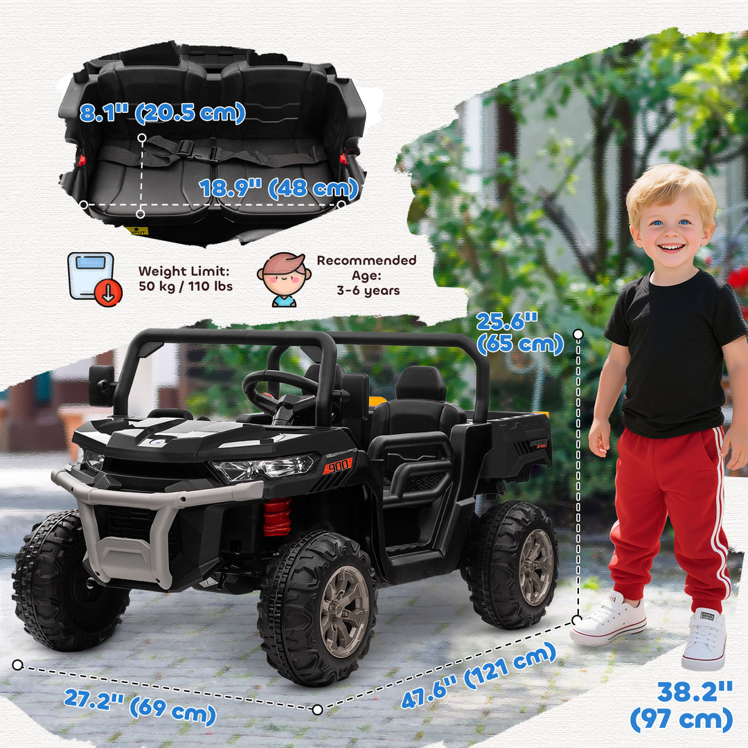 Aosom 12V Ride on Car with Electric Bucket, Two-Seater, Shovel, Remote Control, Spring Suspension, Horn, Music, Red