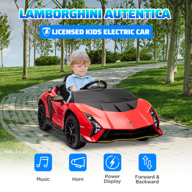 Qaba 12V Lamborghini Autentica Licensed Kids Car with Remote Control, 4 Wheels Spring Suspension, Soft Start, Red