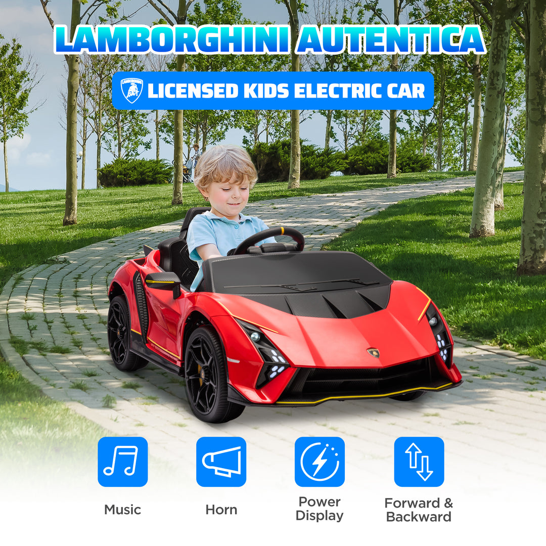 Qaba 12V Lamborghini Autentica Licensed Kids Car with Remote Control, 4 Wheels Spring Suspension, Soft Start, Red