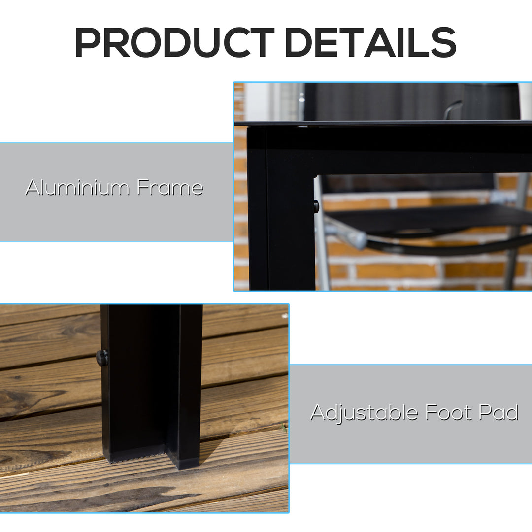 Outsunny Aluminium Outdoor Dining Table for 6, 59" x 35" Rectangle Patio Table with Tempered Glass Tabletop, for Garden, Backyard, Lawn, Balcony, Black