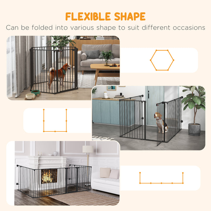 PawHut Dog Playpen DIY Adjustable, Puppy Play Pen Dog Fences Indoor with Automatically Close Lock, Pet Door for Doorway Stair, Fireplace Christmas Tree Barrier, 6-Panel, 35''H