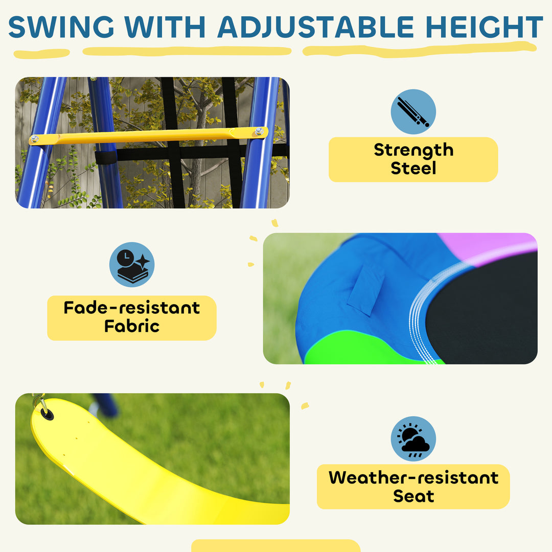 Qaba 6 in 1 Kids Swing Set with 1 Saucer Swing, 1 Belt Swing, 1 Disc Rope Swing, Climbing Ladder and Net, Basketball Hoop