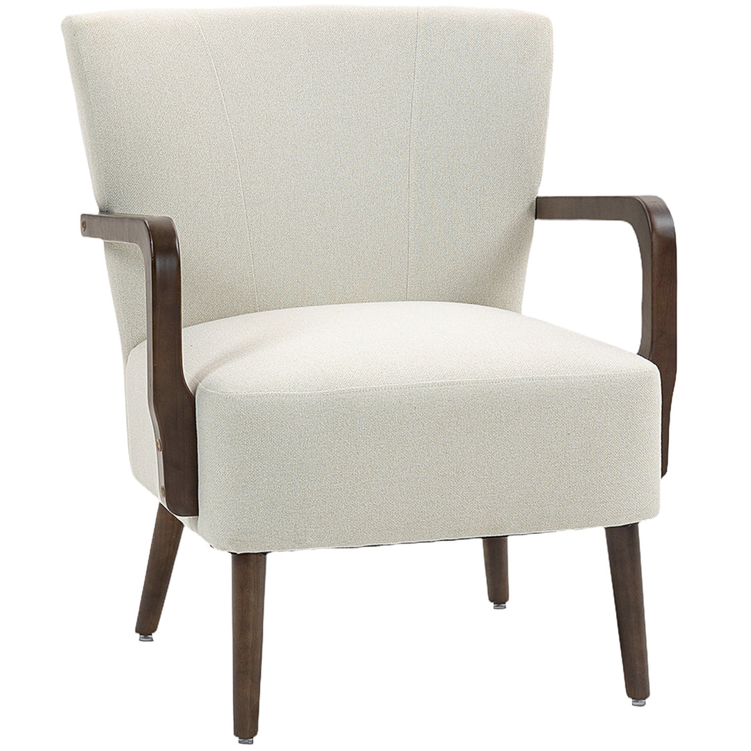 HOMCOM Accent Chair with Wooden Legs, Linen Fabric Armchair with Thick Padding, Comfy Chair for Living Room, Dark Grey