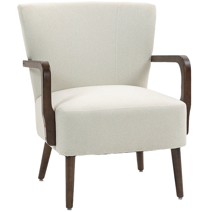 HOMCOM Accent Chair with Wooden Legs, Linen Fabric Armchair with Thick Padding, Comfy Chair for Living Room, Dark Grey
