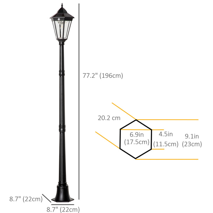 Outsunny 77" Solar Lamp Post Light Outdoor Street Lamp, Motion Activated Sensor PIR, Adjustable Brightness for Backyard, Black