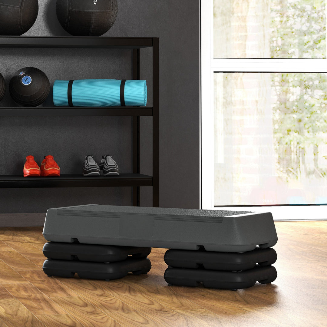 Soozier Adjustable Aerobic Stepper, 3-Level with Risers 4", 6", 8" Exercise Step Platform for Home Gym Fitness Workout, 330lbs Weight Capacity, Grey