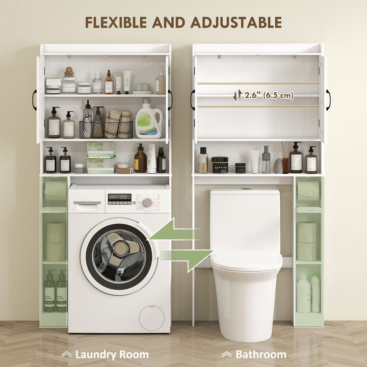 HOMCOM Over the Toilet Storage Cabinet, Bathroom Organizer with Adjustable Shelf, Toilet Paper Holder for Bathroom, Laundry
