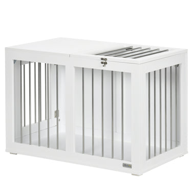 PawHut 31.5" Dog Crate Furniture with Double Doors, for Medium Dogs, White