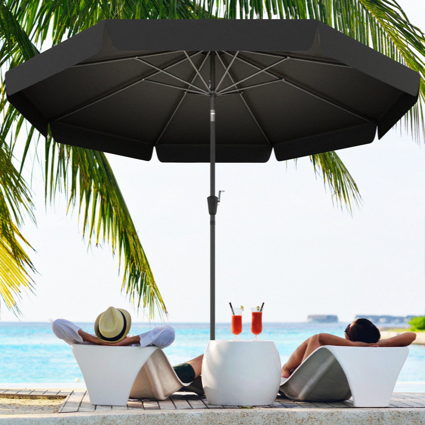 Outsunny 8.5 ft Outdoor Market Table Umbrella, Round Patio Umbrella with Tilt and Crank for Garden, Backyard, Deck, Wine Red