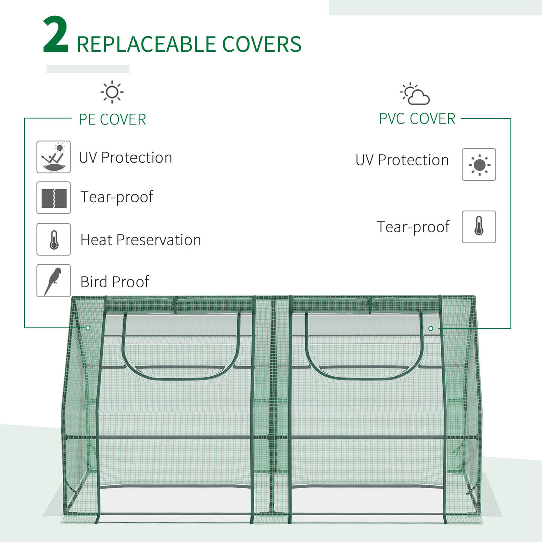 Outsunny 6' x 3' x 3' Portable Mini Greenhouse, Garden Green House Kit with 2 PE/Plastic Covers, Steel Frame and 2 Roll Up Zipper Windows, Dark Green