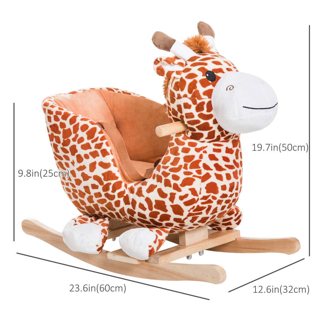 Qaba Wooden Plush Children Kids Rocking Horse Chair for Toddlers with Sound and Safety Belt, Giraffe Theme