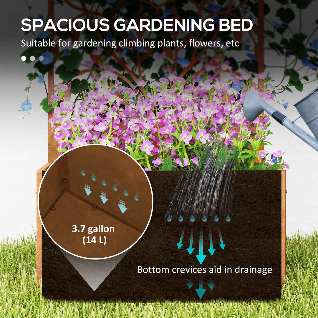 Outsunny Raised Garden Bed with Outdoor Privacy Screen, Metal Planter Box with Trellis, Wall-Mounted or Freestanding, Brown