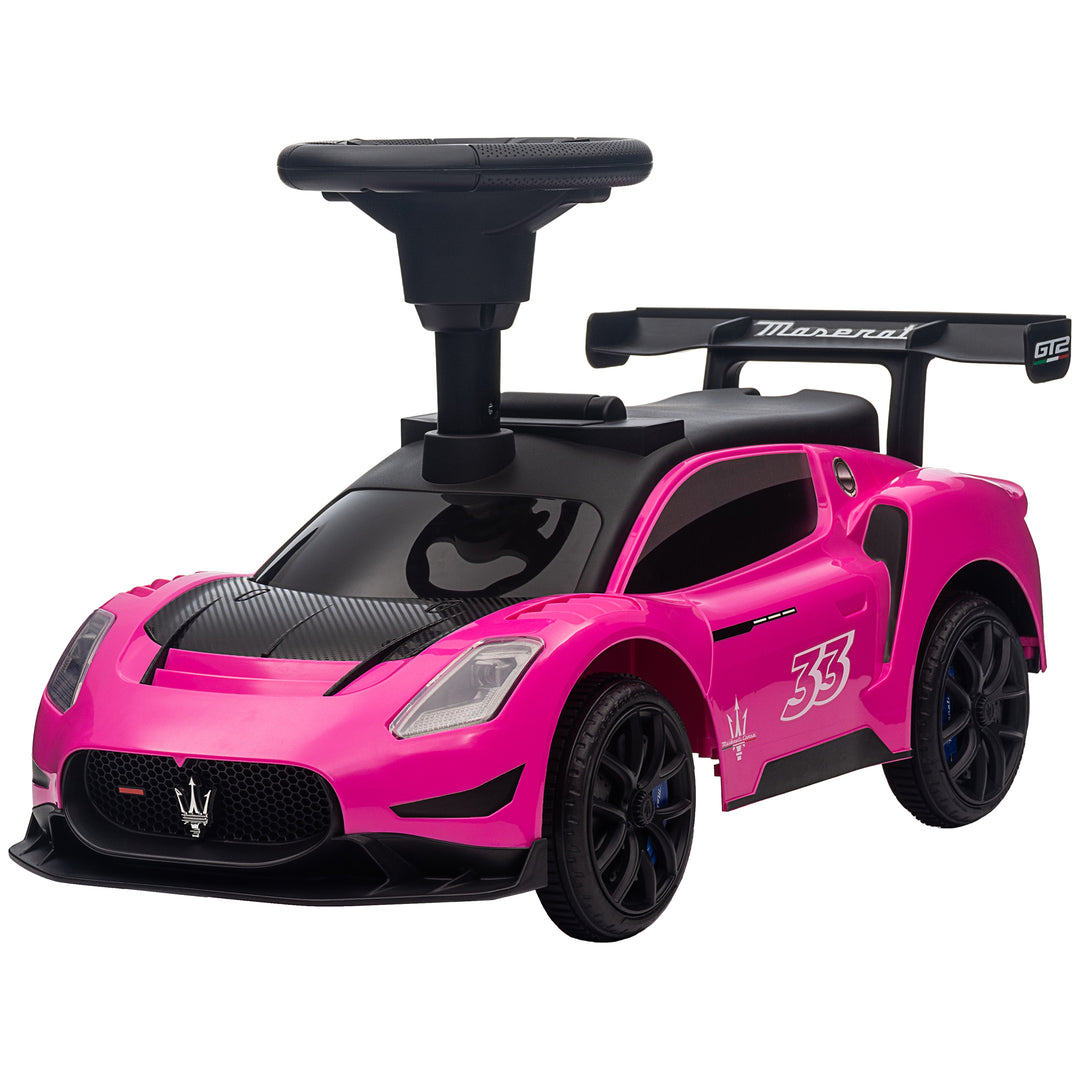 Qaba Licensed Maserati GT2 Baby Sliding Car with Storage, Music, Horn, Foot to Floor Toddler Car for 18-60 Months, Pink