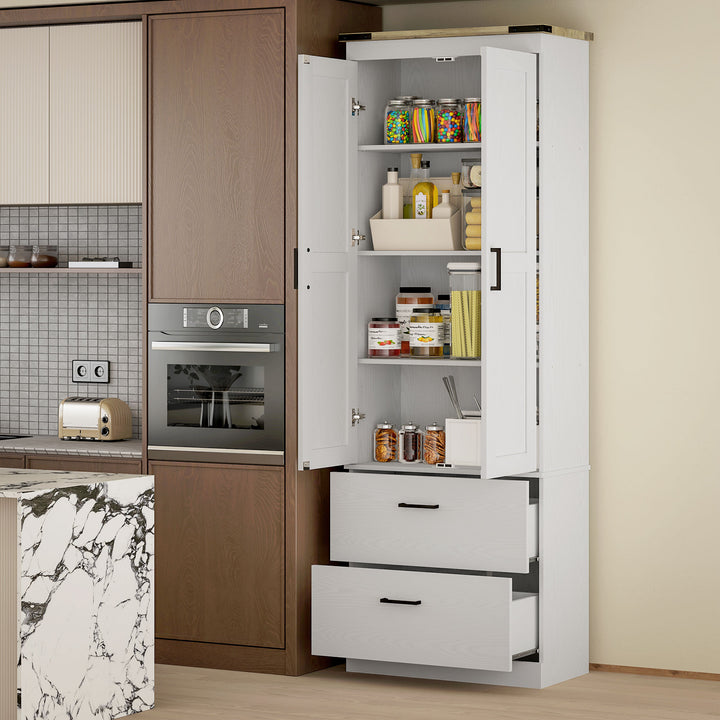 HOMCOM 67" Tall Kitchen Pantry Storage Cabinet, Kitchen Pantry Cabinet with Doors, Drawers and Adjustable Shelves, Cream White