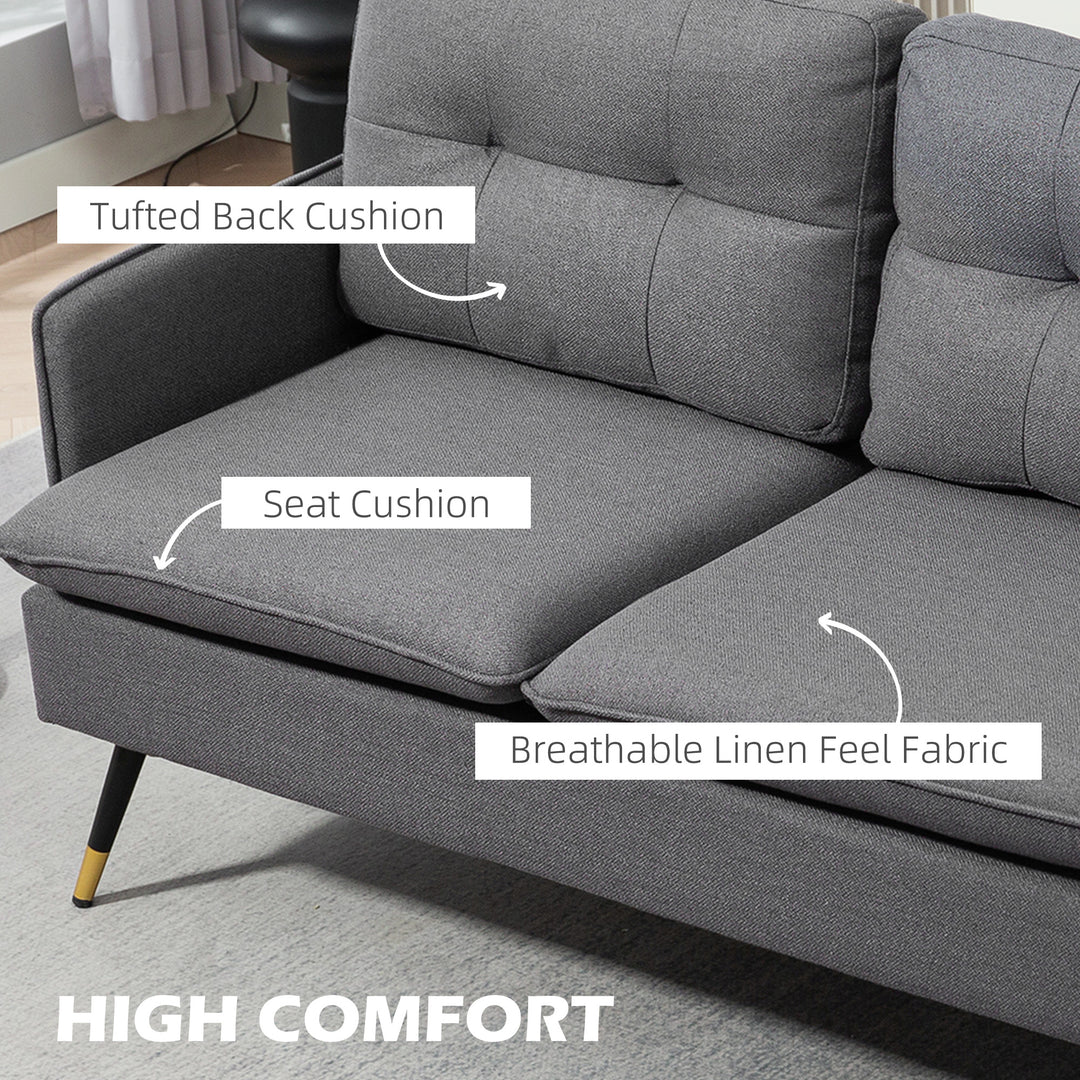 HOMCOM 55" Loveseat Sofa, Linen Love Seat w/ S spring, Steel Legs and Button Tufting, Small Couch for Living Room, Grey