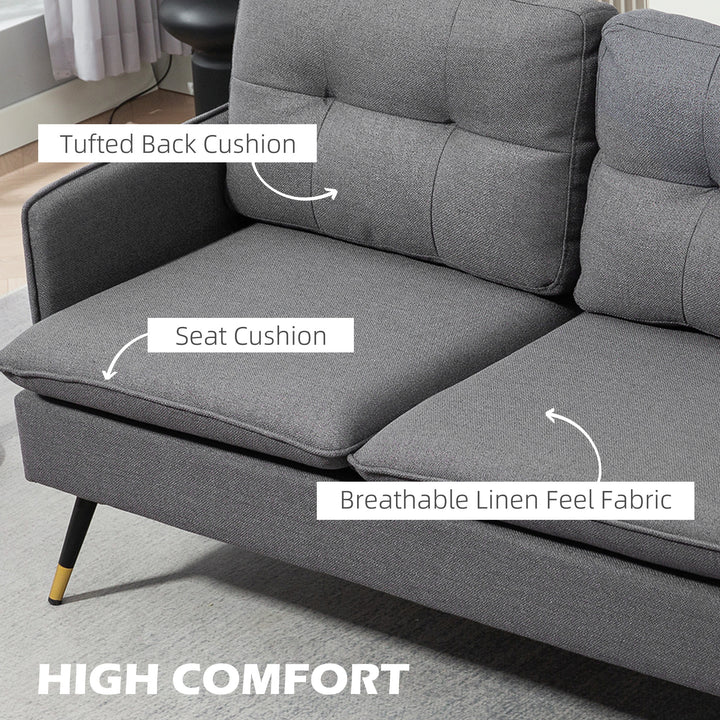 HOMCOM 55" Loveseat Sofa, Linen Love Seat w/ S spring, Steel Legs and Button Tufting, Small Couch for Living Room, Grey