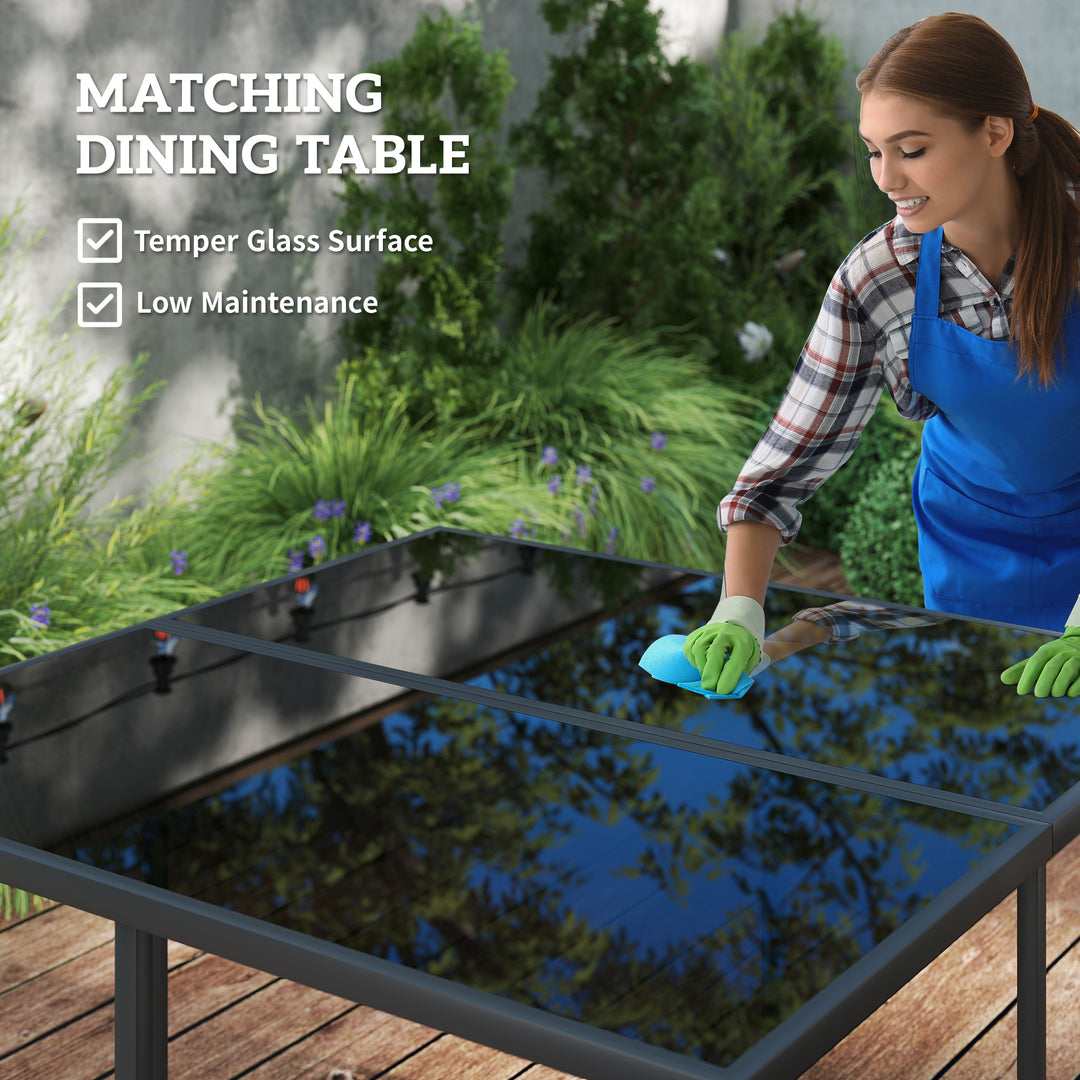 Outsunny 9 Pieces Wicker Patio Dining Set with 4 Armchairs, 4 Stools, Tempered Glass Top, Removable Cushions, Light Grey