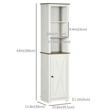 kleankin Bathroom Cabinet, Tall Storage Cabinet with Door and Adjustable Shelves, 15.6" x 11.8" x 63", White