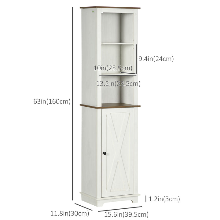 kleankin Bathroom Cabinet, Tall Storage Cabinet with Door and Adjustable Shelves, 15.6" x 11.8" x 63", White