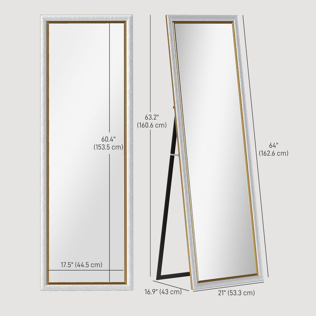 HOMCOM Floor Standing Mirror, Full Body Mirror, Free Standing, Leaning or Wall Mirror with Frame for Bedroom, Silver